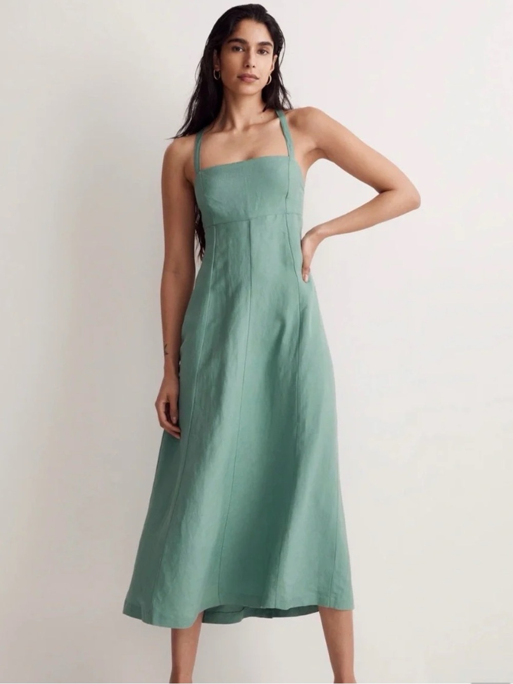 Madewell Corbin Linen Tie Back Midi Dress